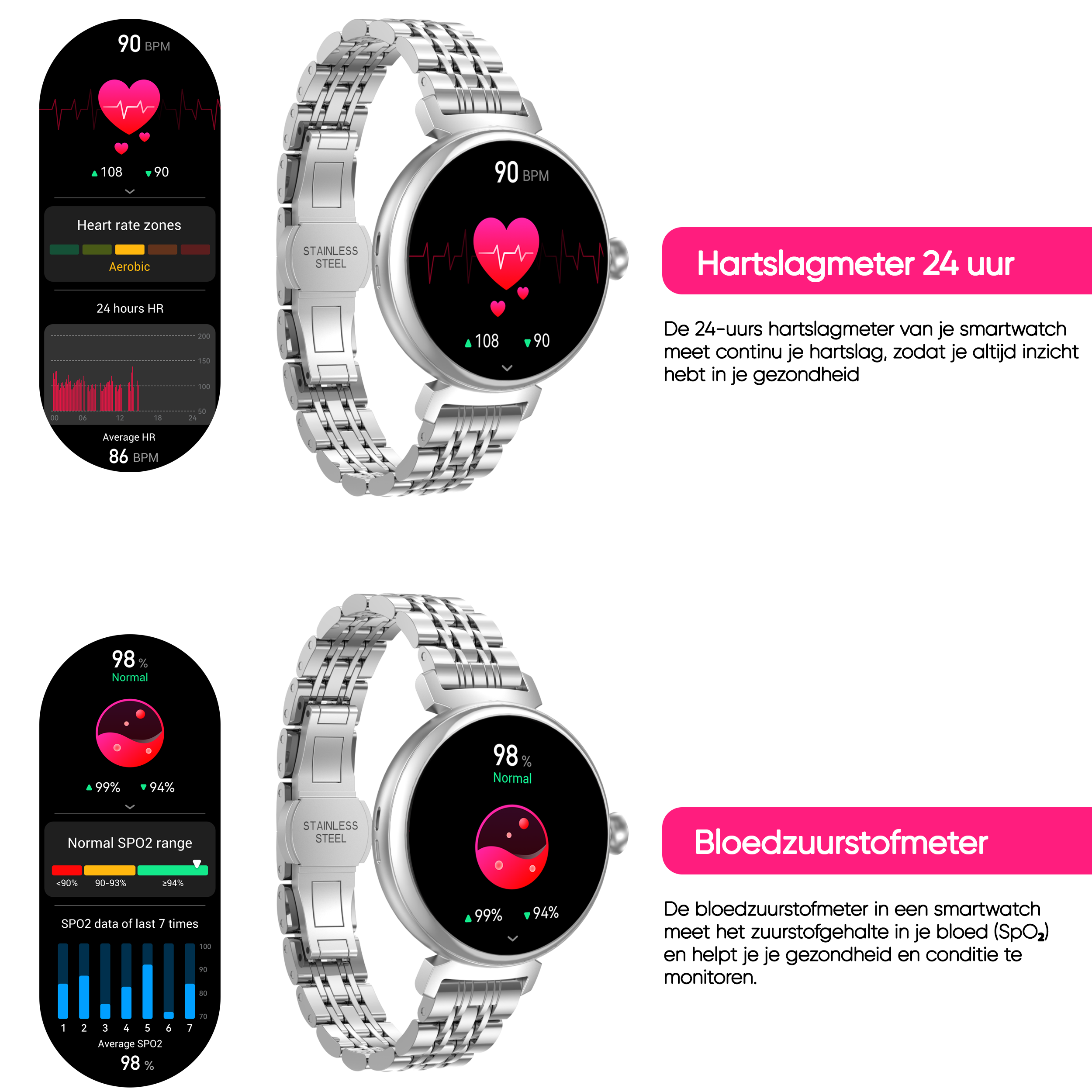 Synyq Elara AMOLED Smartwatch voor Dames - Incl. 3 Bandjes
