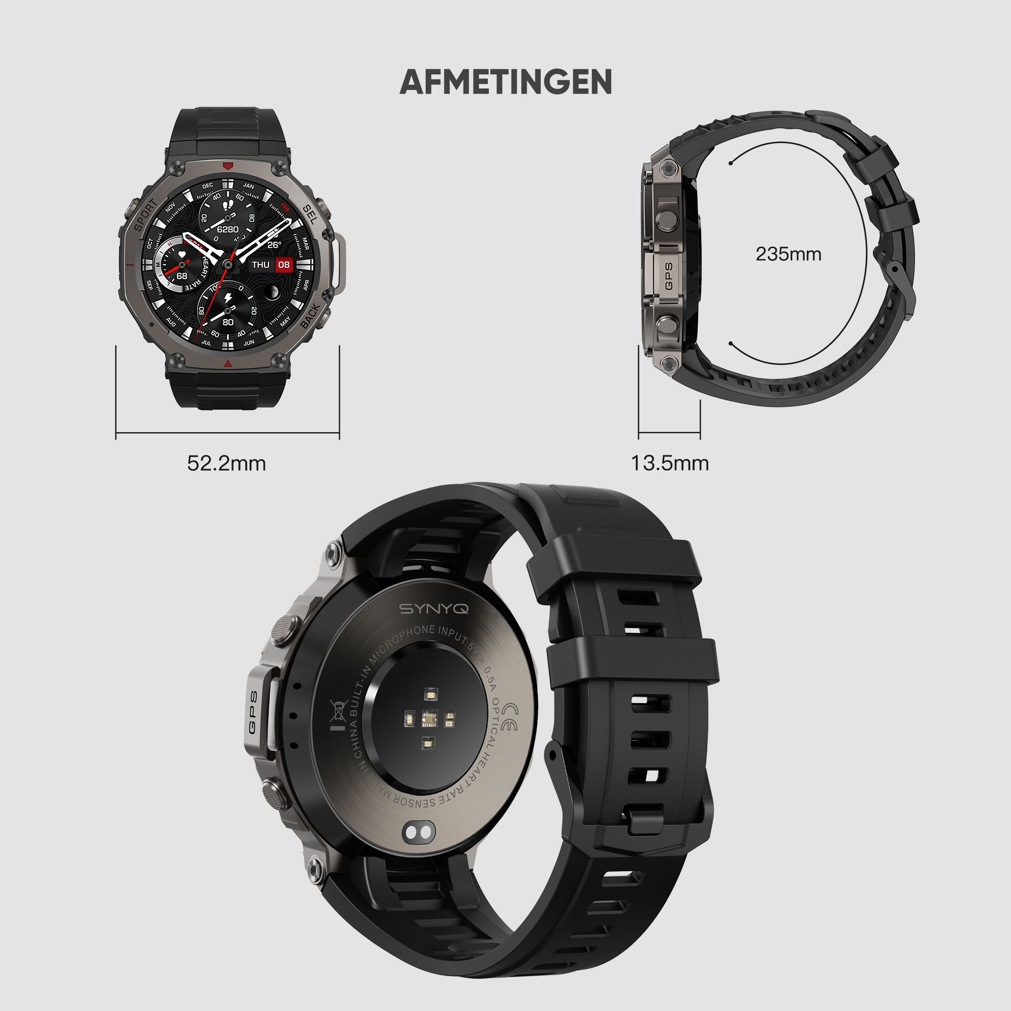 Synyq GPS ProX Smartwatch - Incl. 4 Bandjes