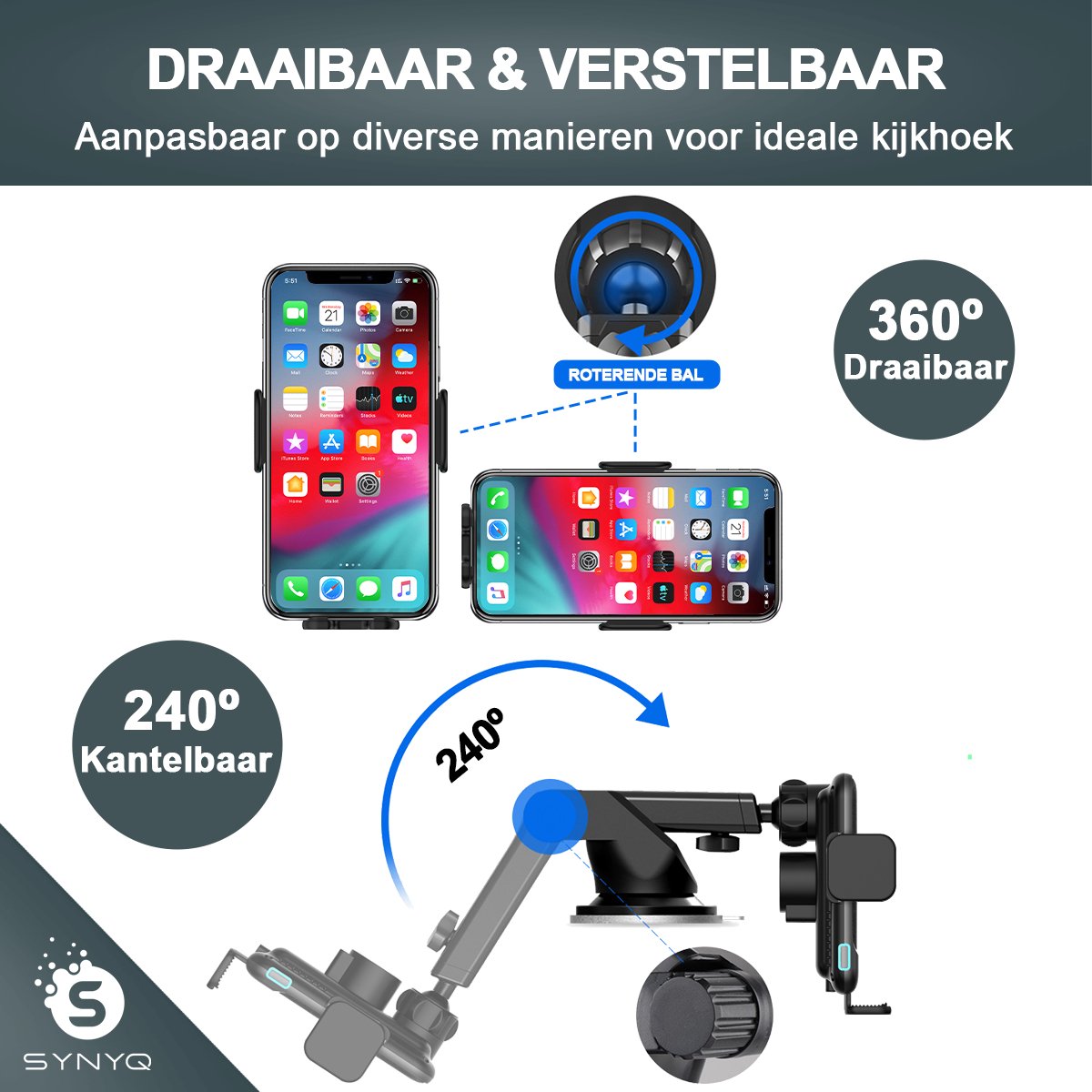 Synyq 2-in-1 Auto Telefoonhouder - Draadloos Snelladen - Universeel