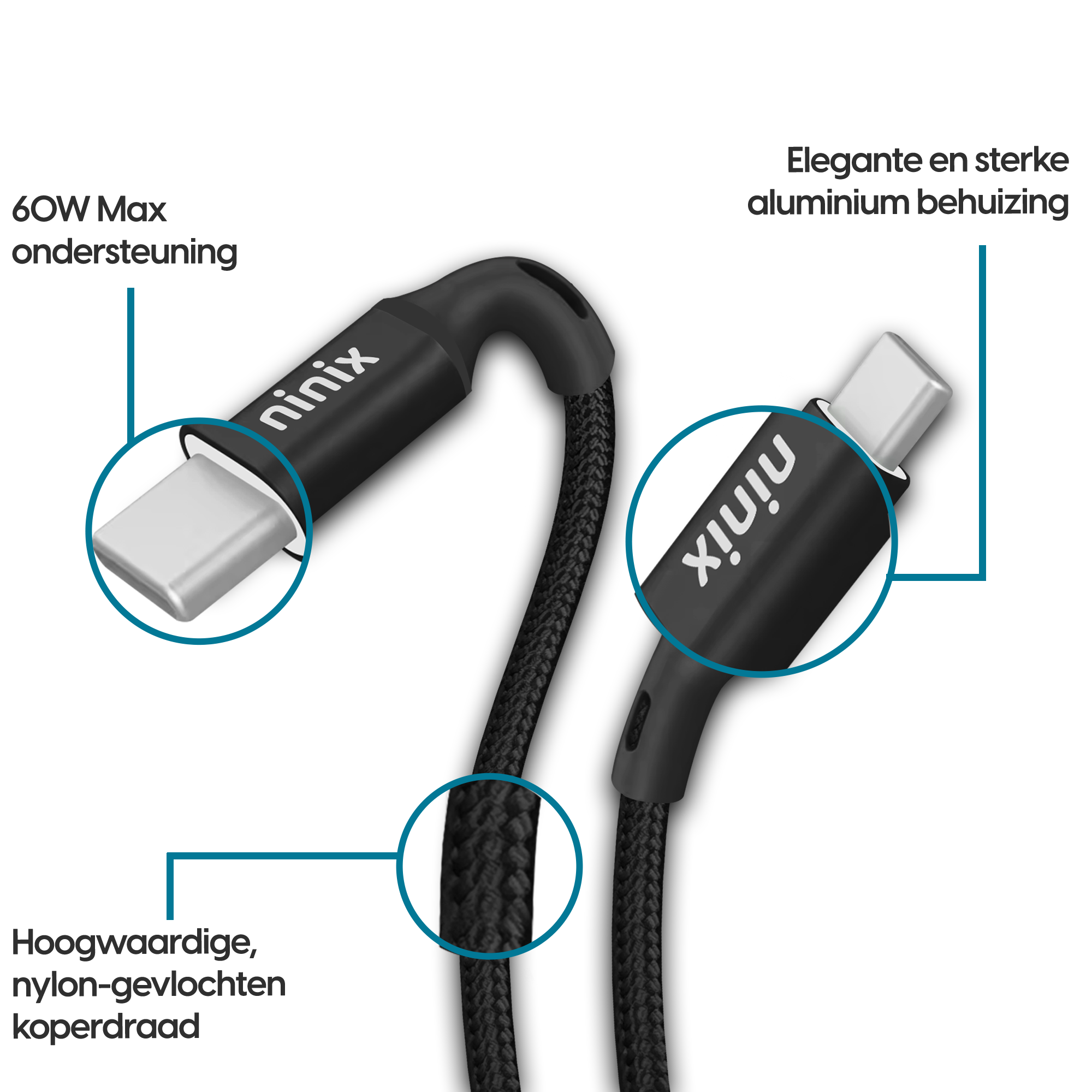 Ninix 30W GaN Snellader - 2 Poorten - Incl. USB-C Kabel - Universeel
