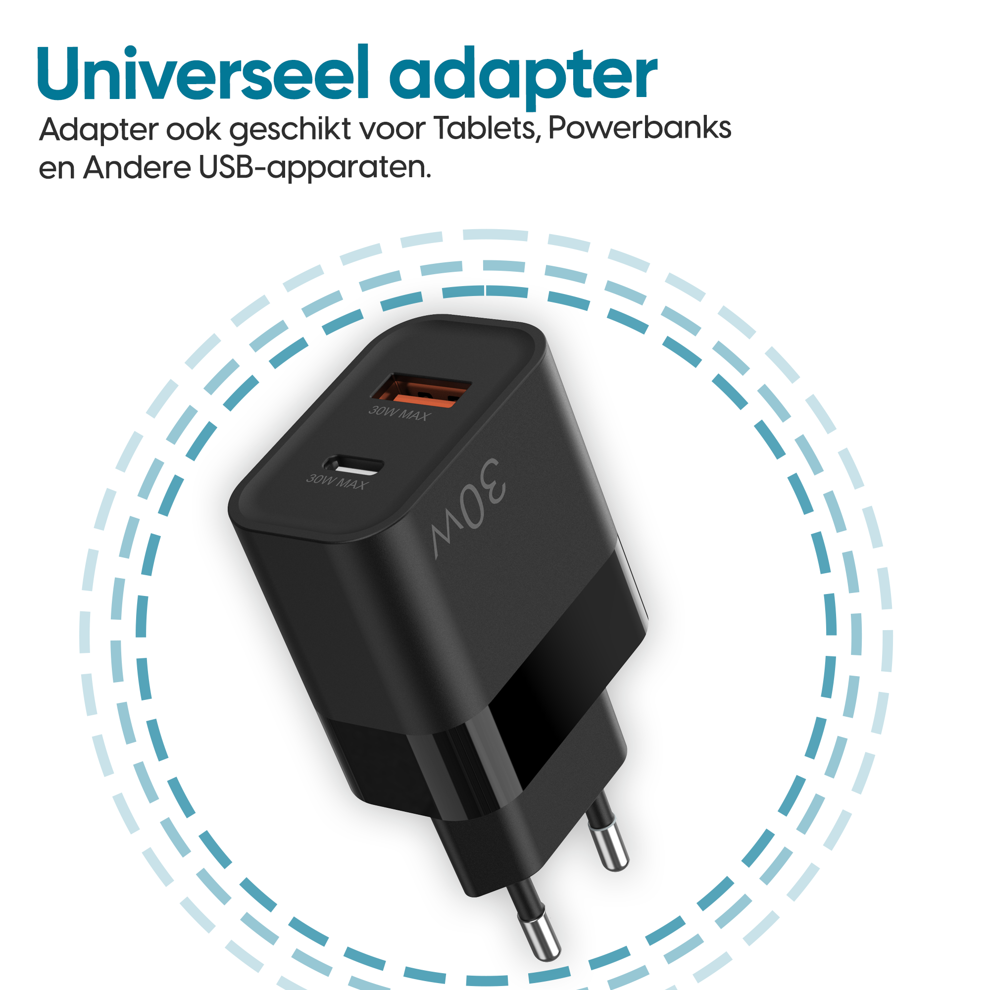 Ninix 30W GaN Snellader - 2 Poorten - Incl. USB-C Kabel - Universeel