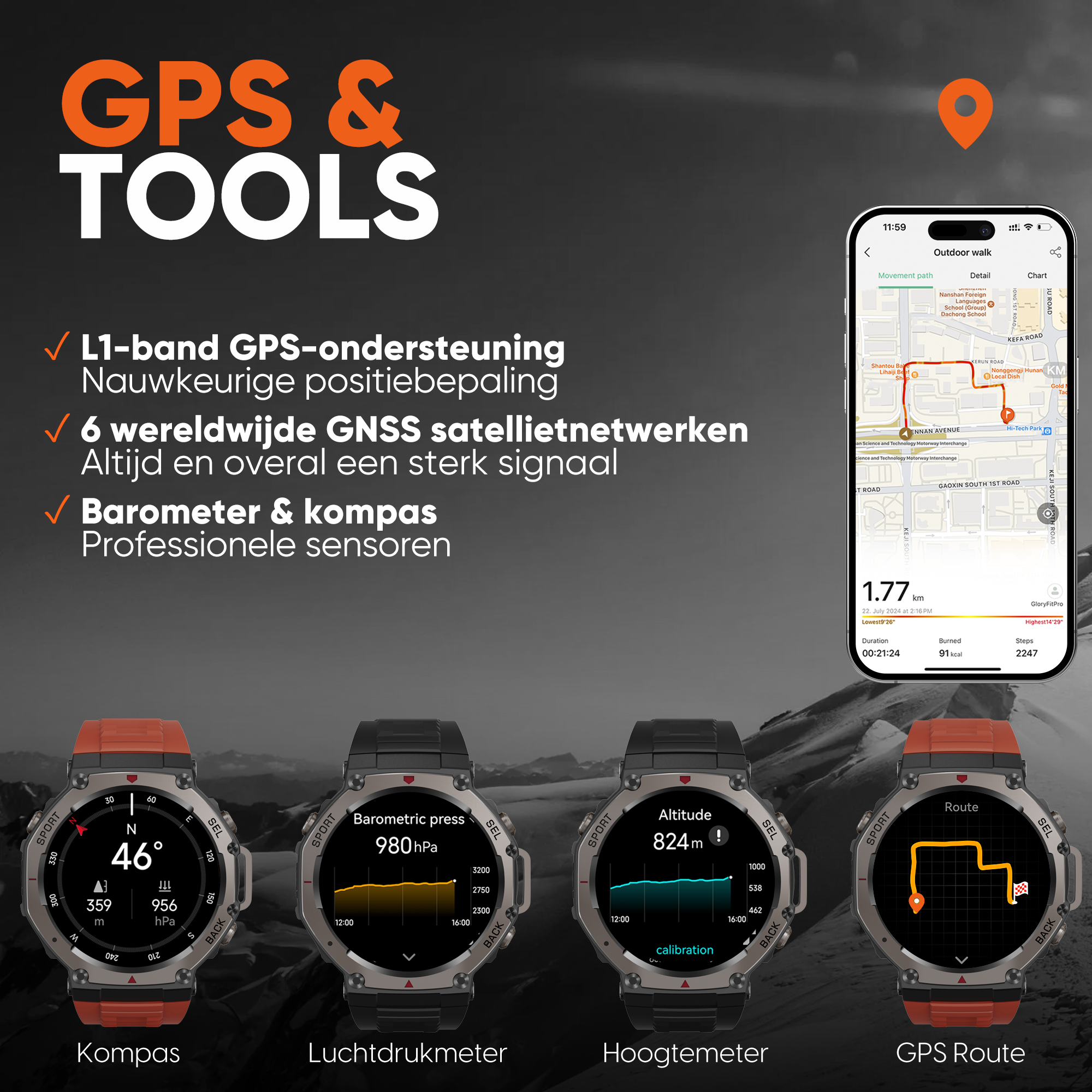 Synyq GPS ProX Smartwatch - Incl. 4 Bandjes