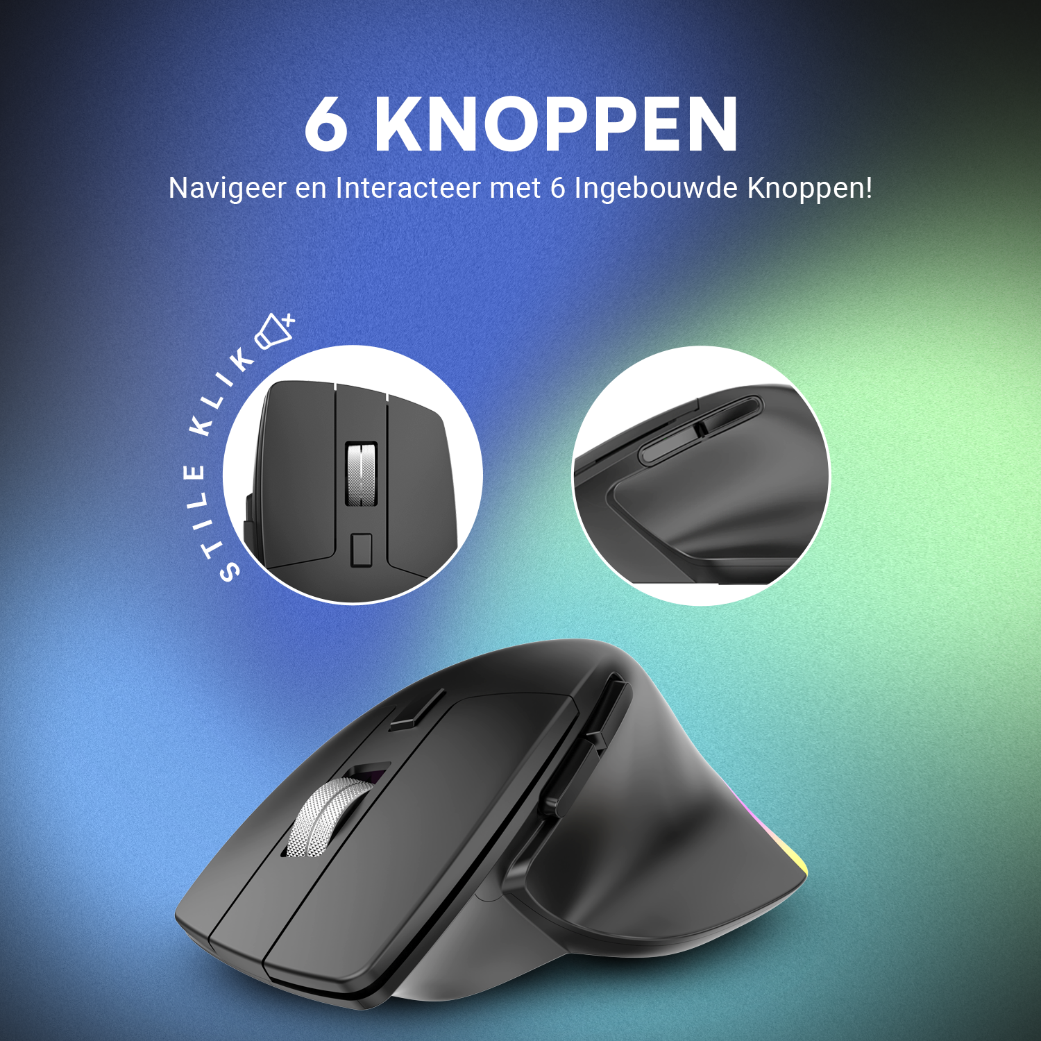 Synyq Draadloze Ergonomische Muis 3-in-1 - Oplaadbaar - Stil - 6 Knoppen