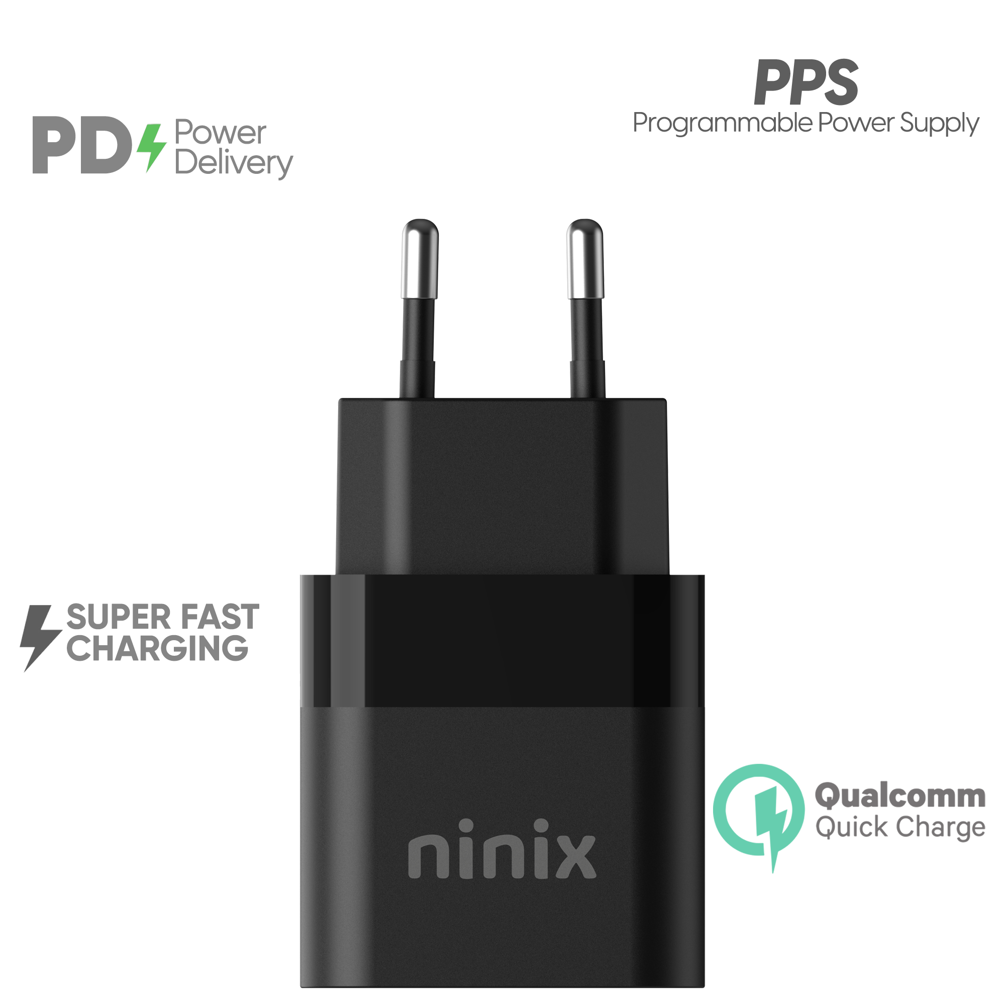 Ninix 30W GaN Snellader - 2 Poorten - Incl. USB-C Kabel - Universeel
