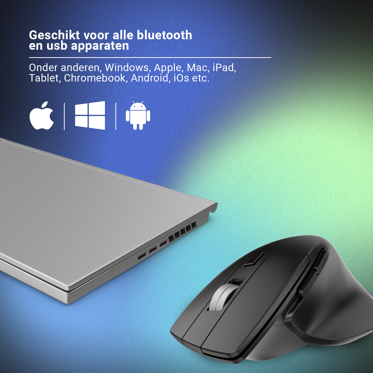 Synyq Draadloze Ergonomische Muis 3-in-1 - Oplaadbaar - Stil - 6 Knoppen