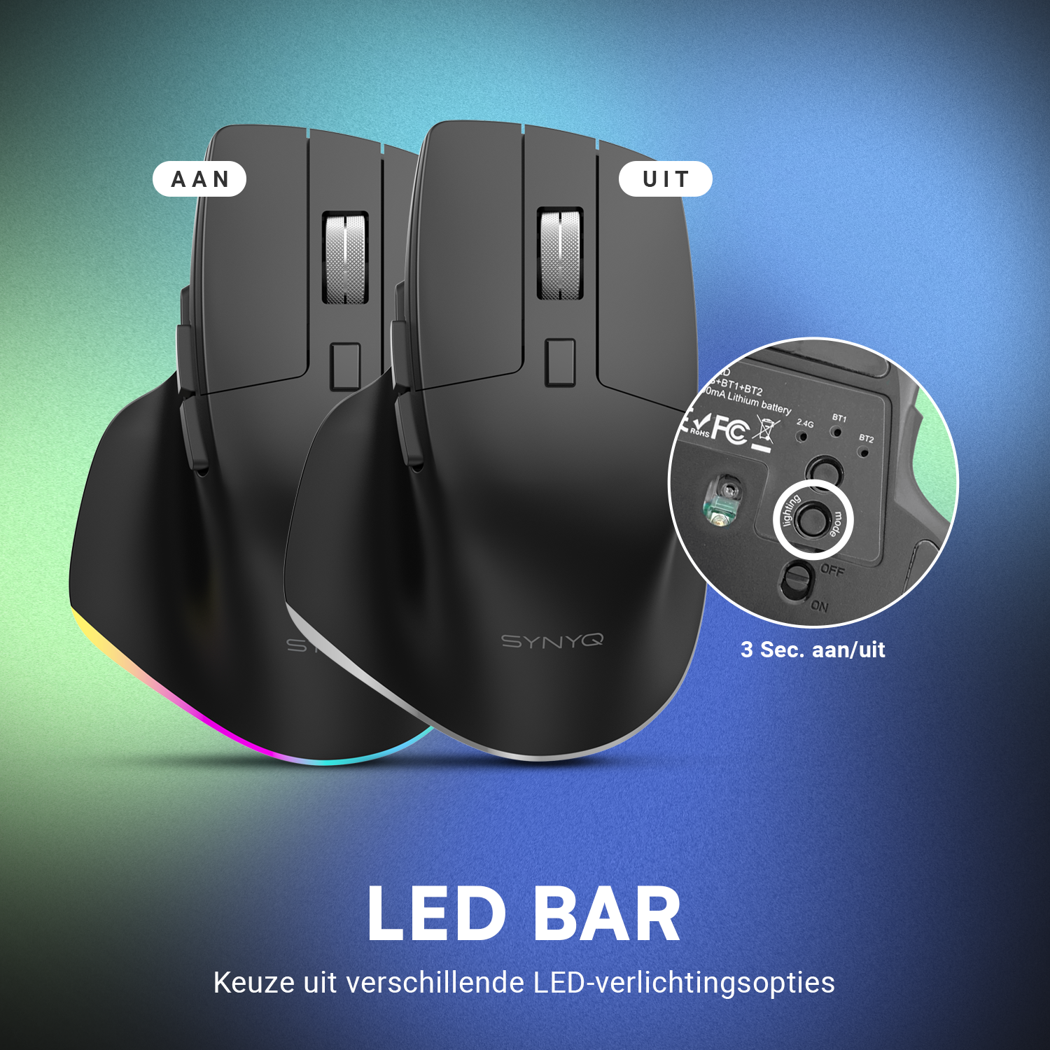 Synyq Draadloze Ergonomische Muis 3-in-1 - Oplaadbaar - Stil - 6 Knoppen