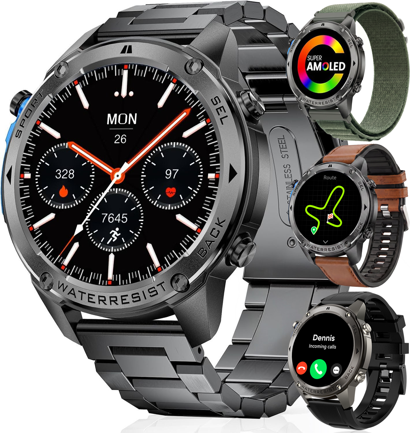 Synyq GPS Pro Smartwatch Heren - AMOLED - 10 Dagen Batterij - Incl. 4 Bandjes