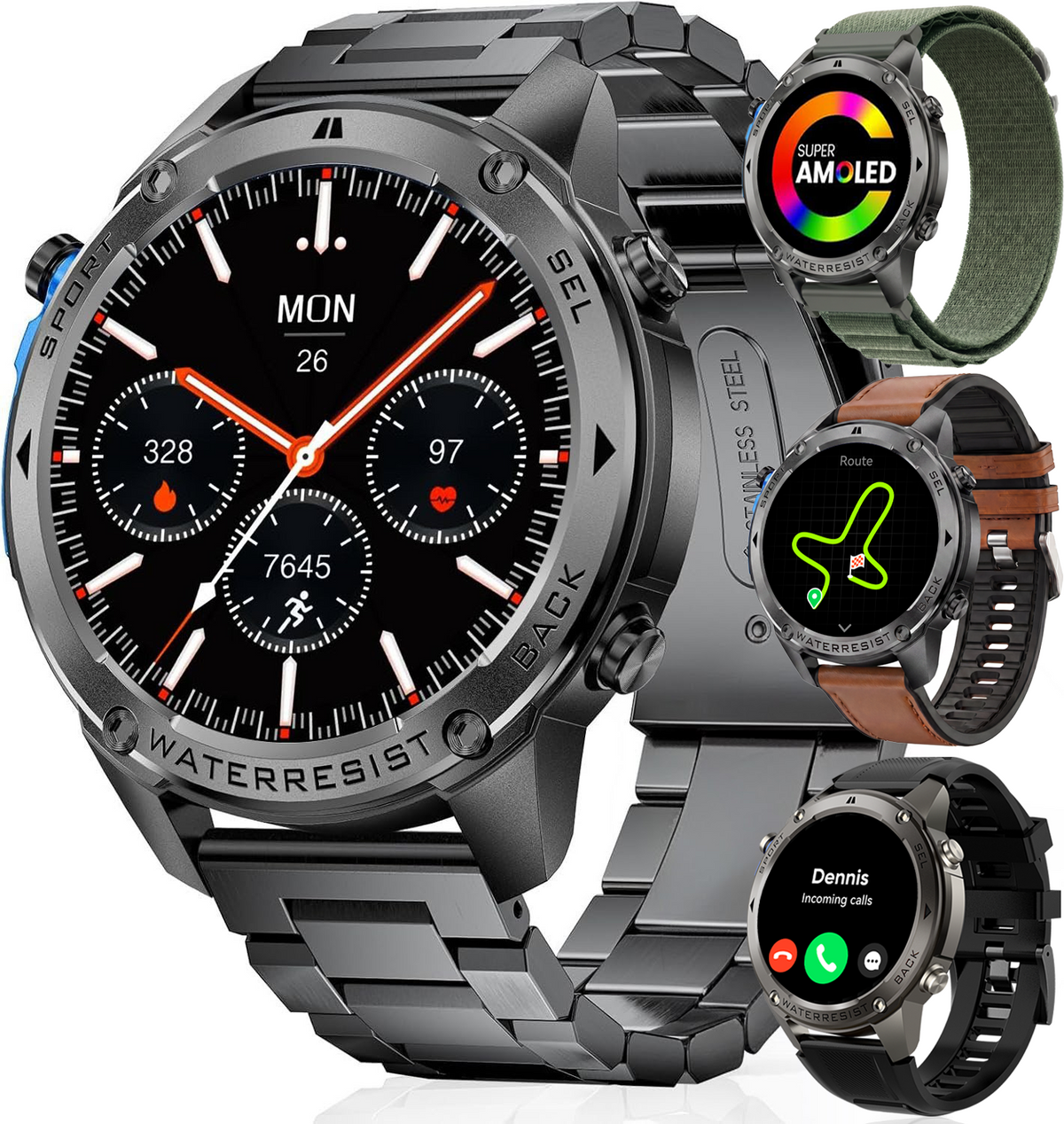 Synyq GPS Pro Smartwatch Heren - Gunmetal - AMOLED - 10 Dagen Batterij - Incl. 4 Bandjes