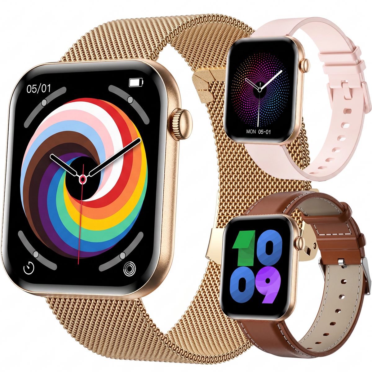 Synyq Health Pro Smartwatch Dames - Goud - Ultradun (6.9mm) - Incl. 3 Bandjes