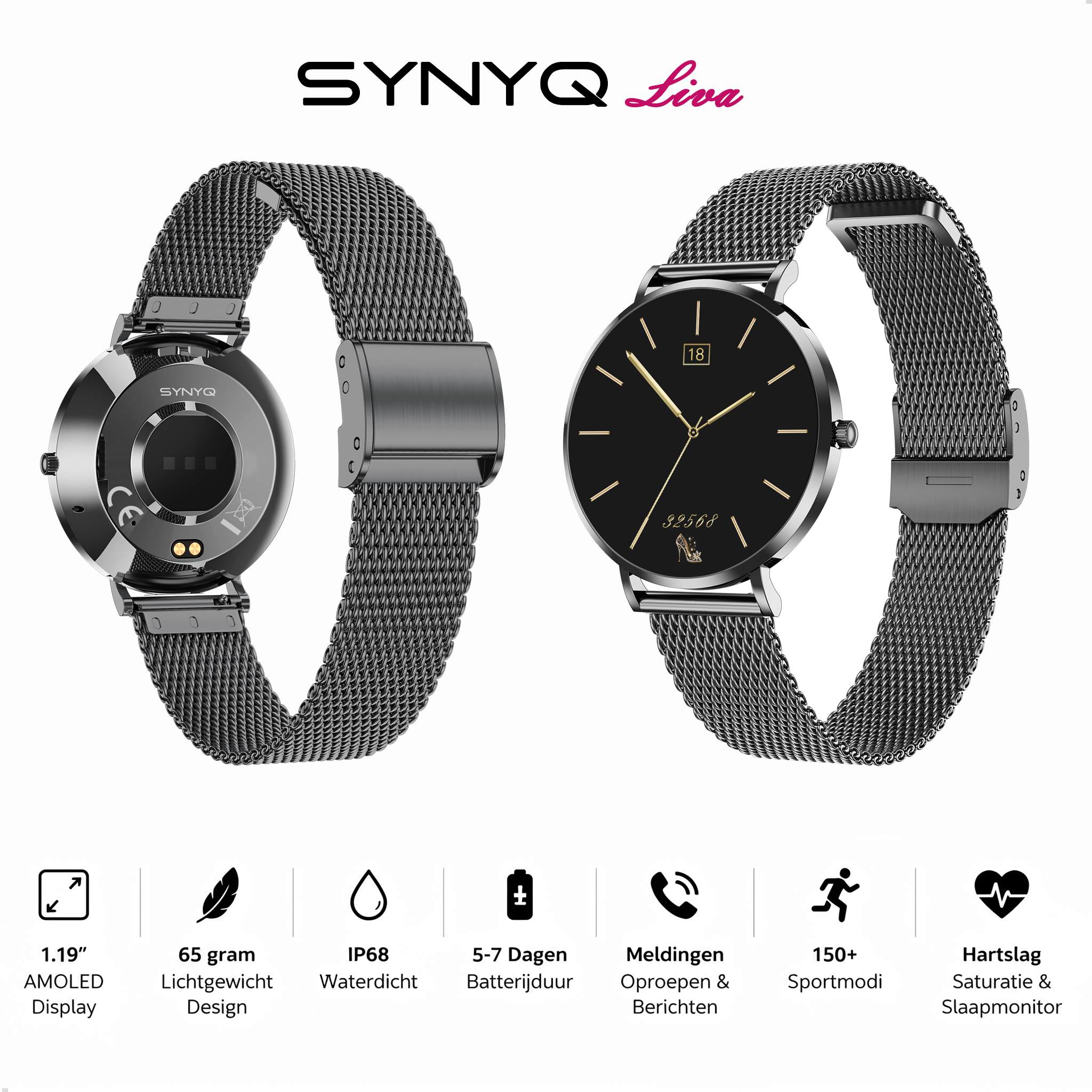 Synyq Liva Smartwatch Dames – 40mm – 3 Bandjes