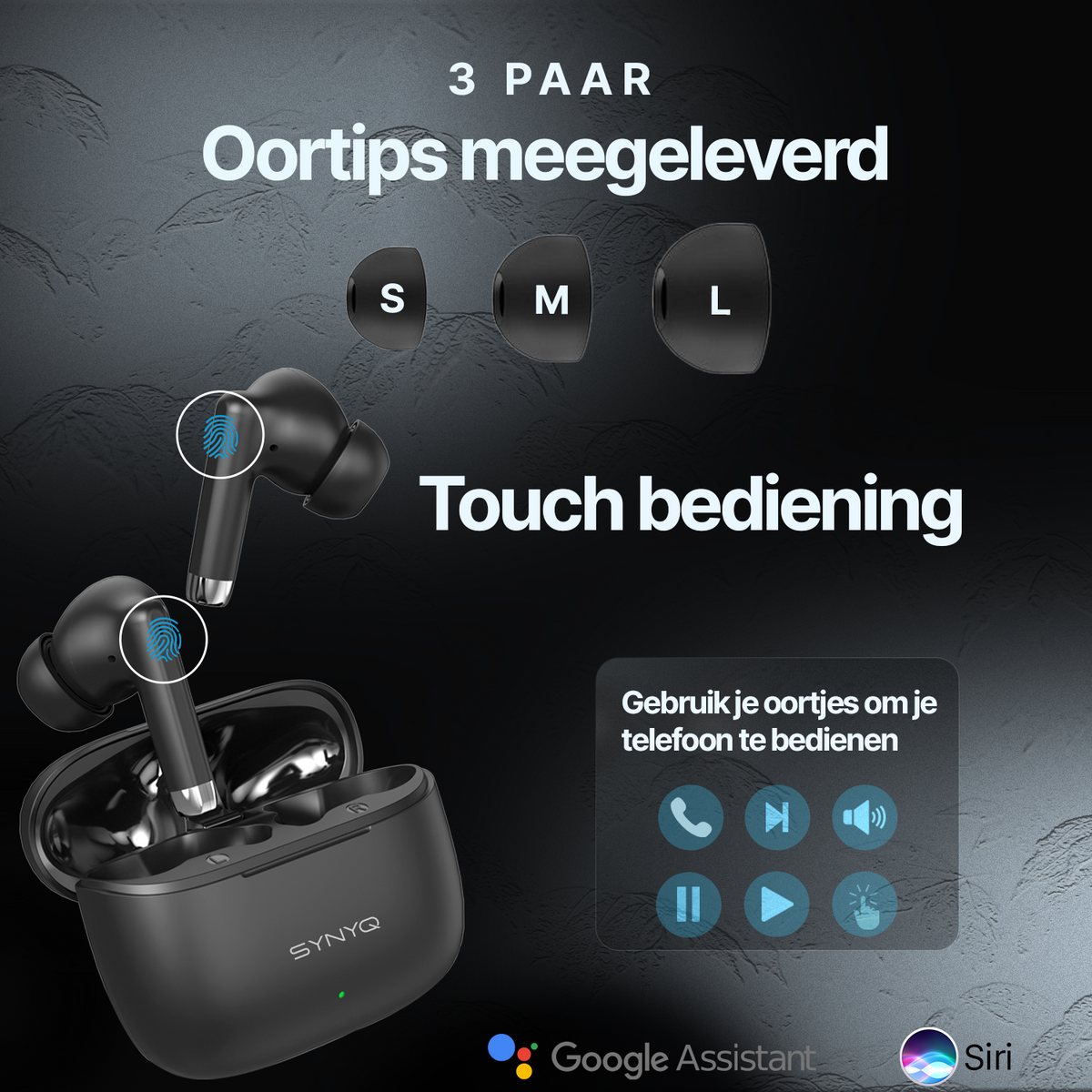 Synyq iPro Draadloze Oordopjes - Zwart - 35 Uur Batterij - IPX4 Waterbestendig - Bluetooth 5.3