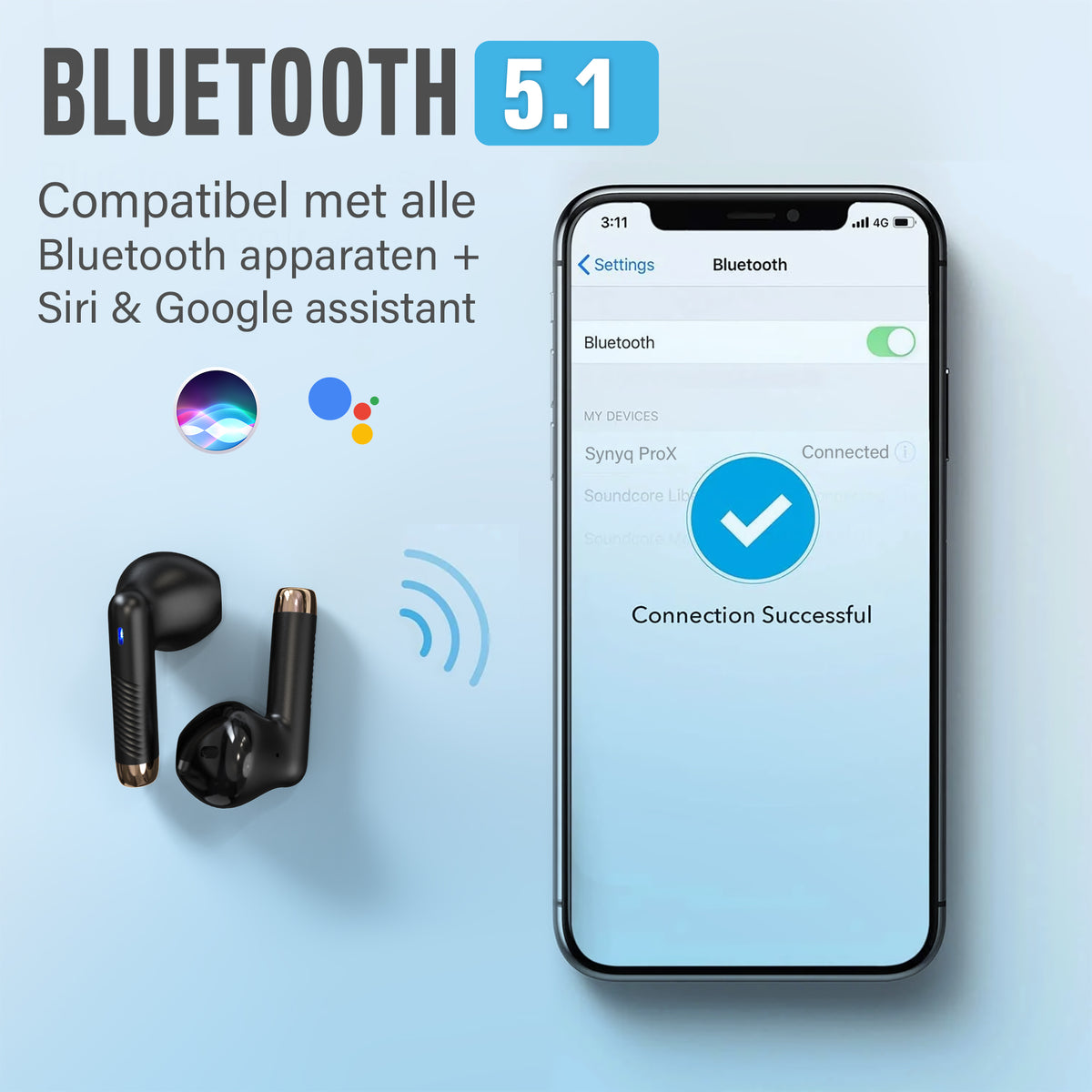 Synyq ProX Draadloze Oordopjes - Zwart - Premium Sound - 30 Uur Batterij - IPX5