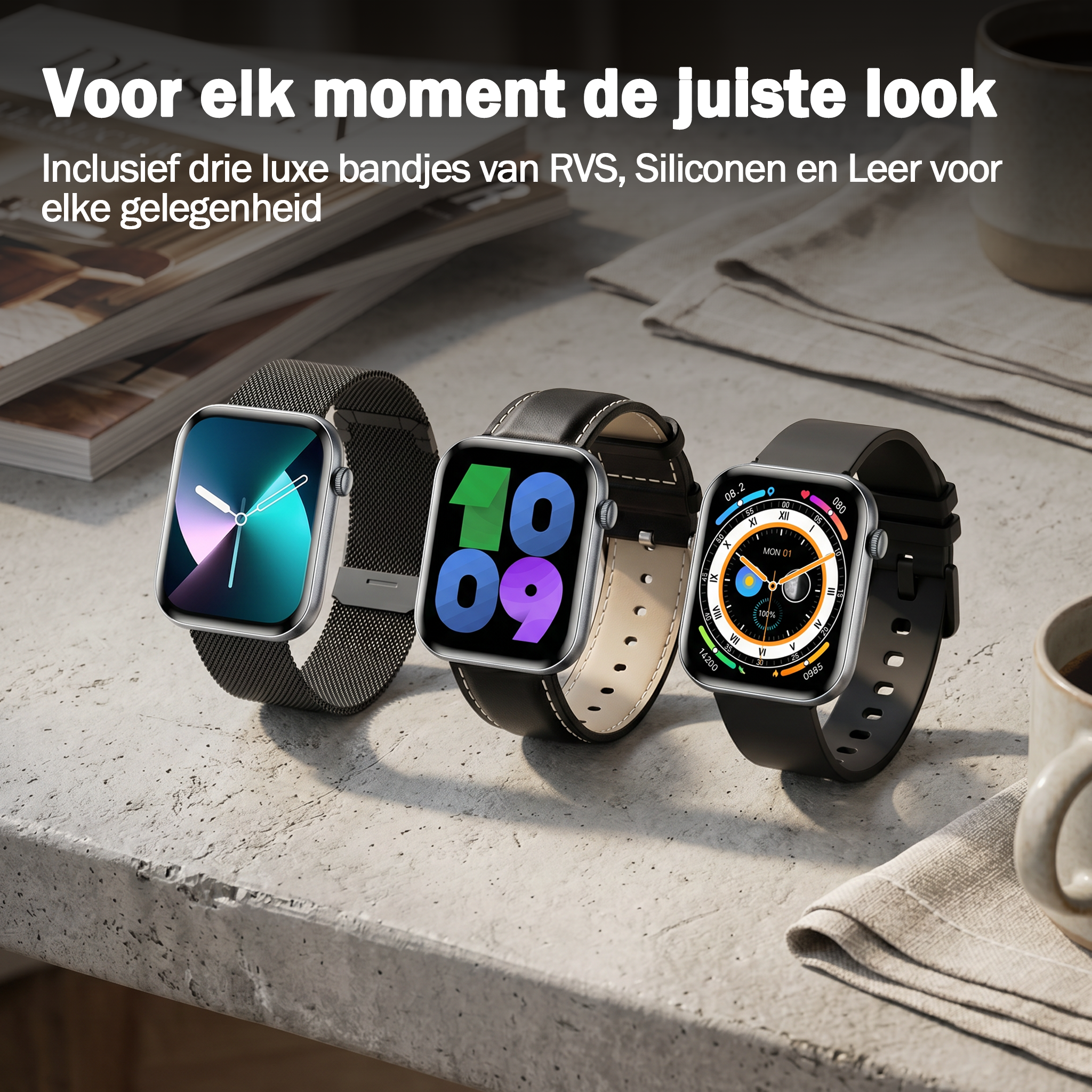 Synyq Health Pro Smartwatch - Ultradun - 3 Bandjes