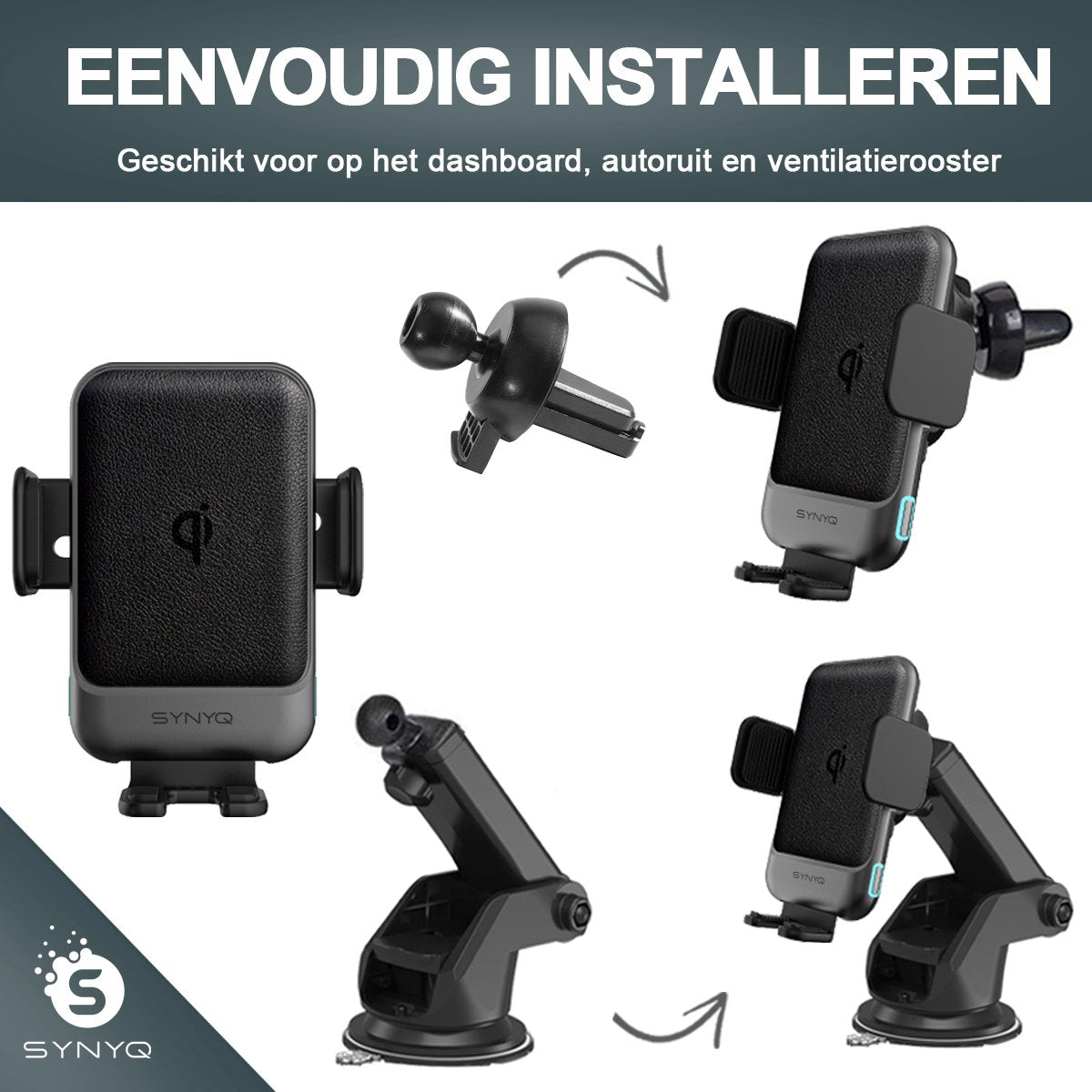 Synyq 2-in-1 Auto Telefoonhouder - Draadloos Snelladen - Universeel