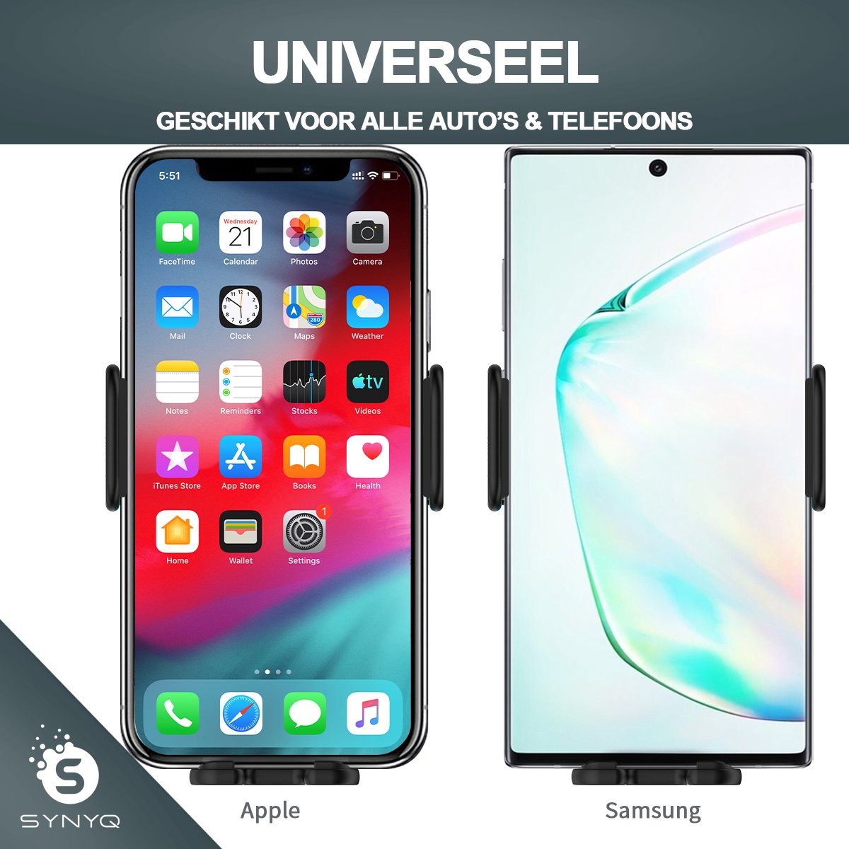 Synyq 2-in-1 Auto Telefoonhouder - Draadloos Snelladen - Universeel