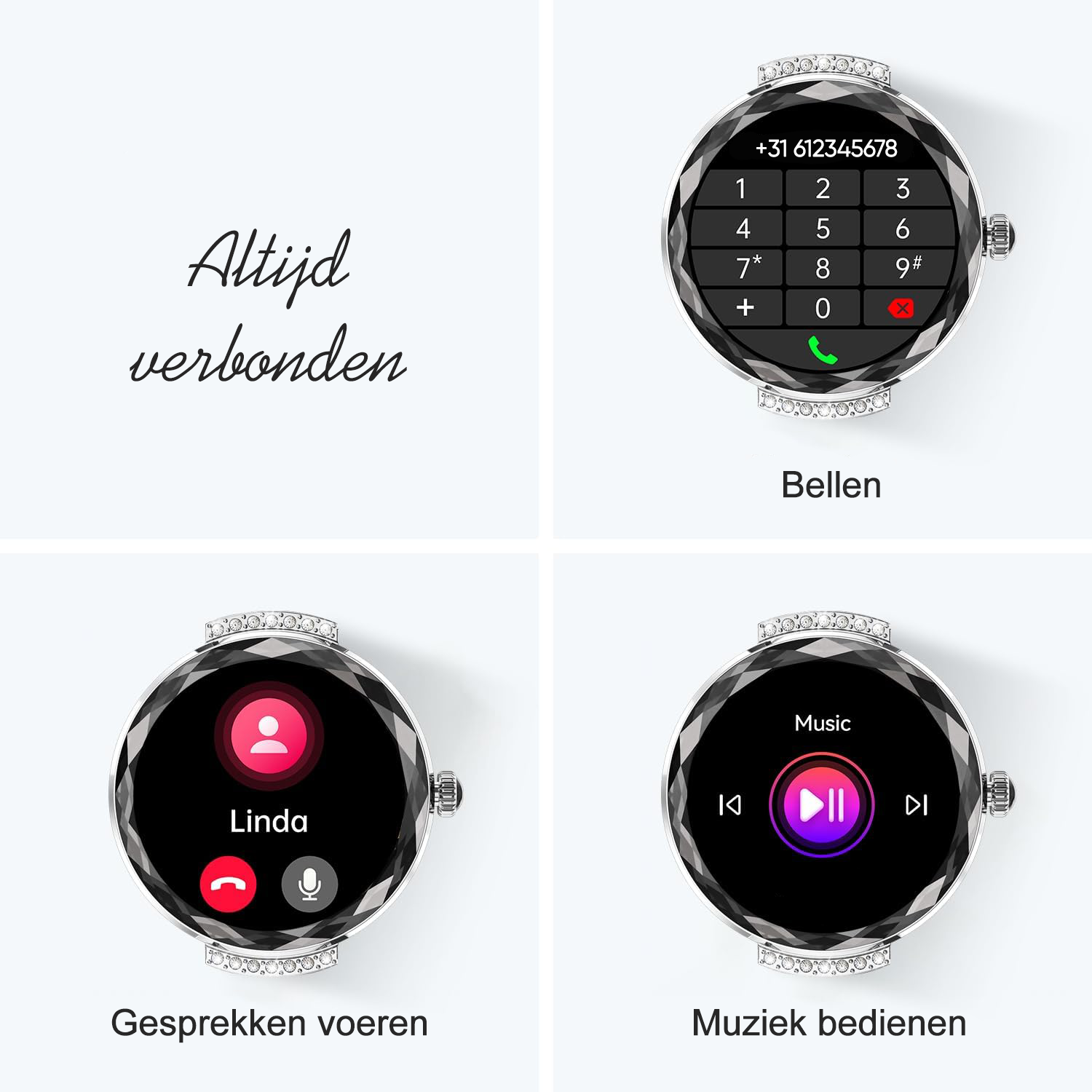 Synyq Diamond Smartwatch Dames - 39mm AMOLED - Incl. 2 Bandjes
