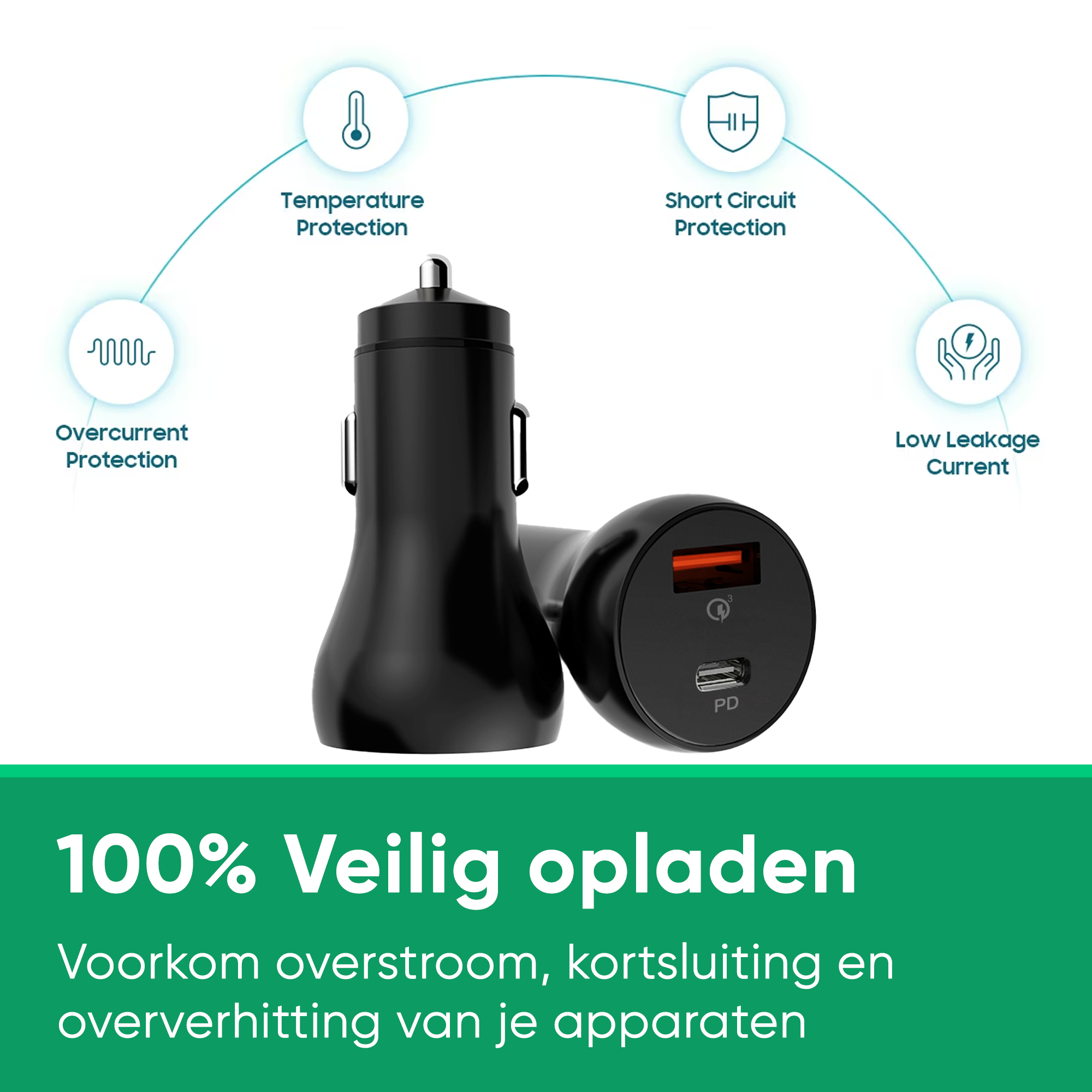 Synyq 38W Dual Auto Snellader - Incl. Lightning Kabel