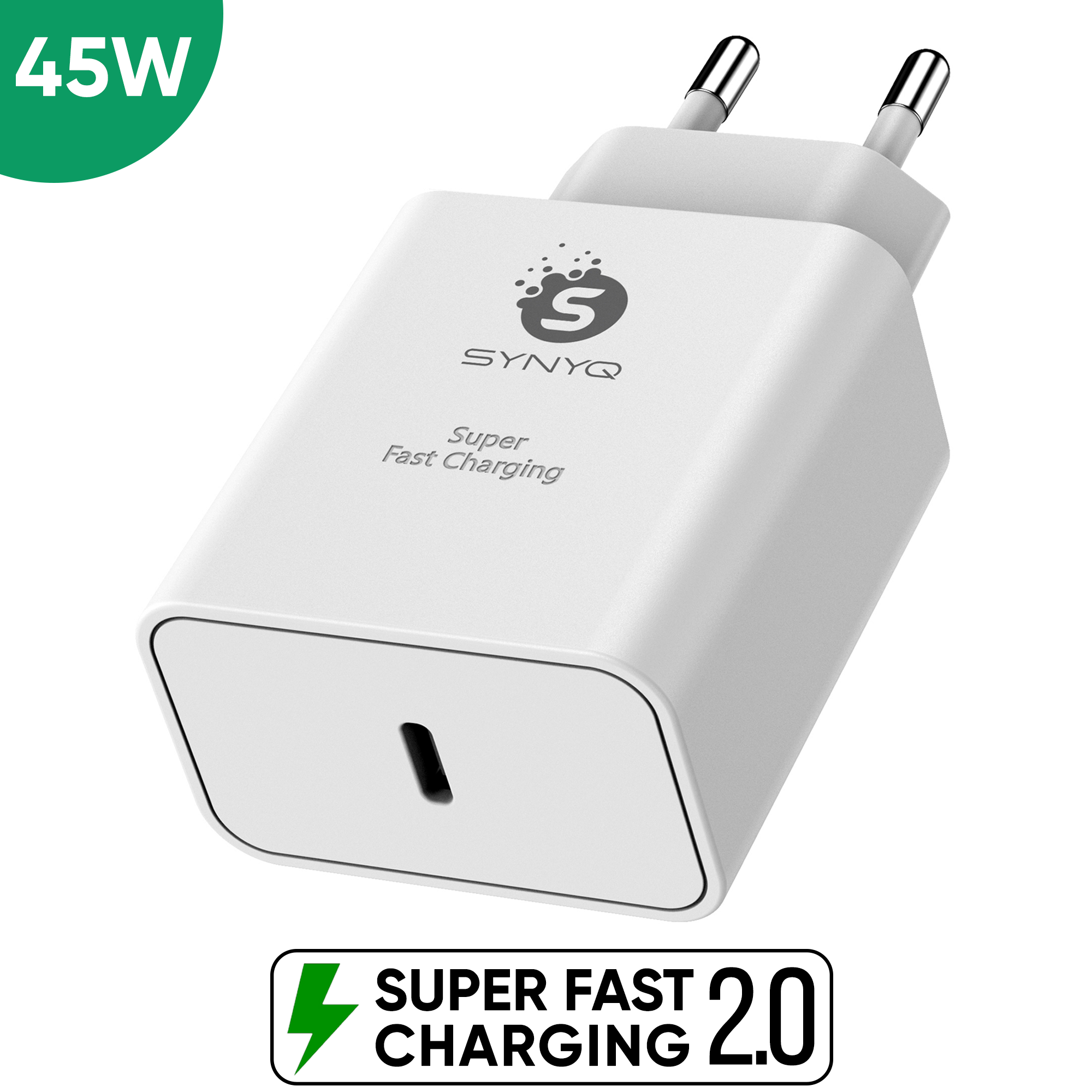 Chargeur rapide USB-C Synyq 45 W - Universel - Pour iPhone et Samsung