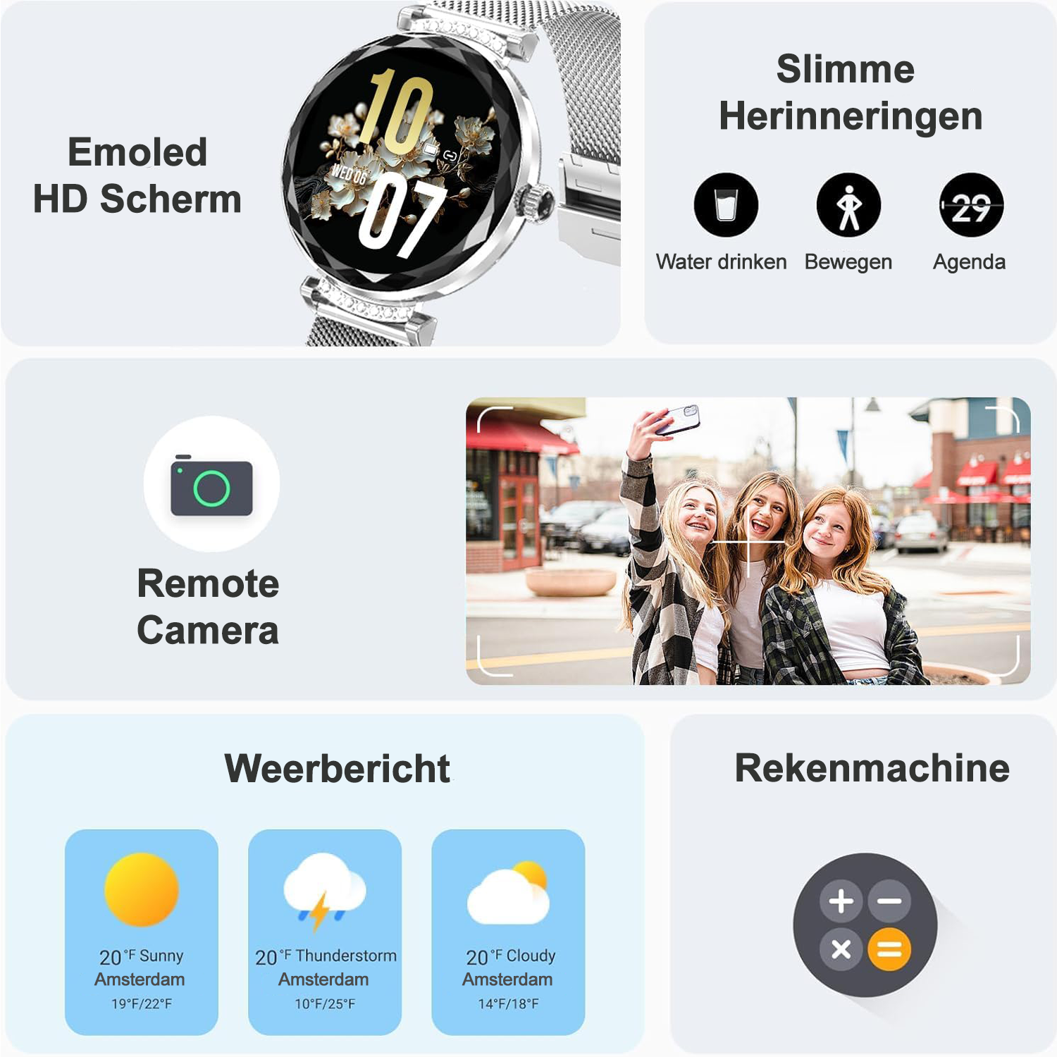 Synyq Diamond Smartwatch Dames - 39mm AMOLED - Incl. 2 Bandjes