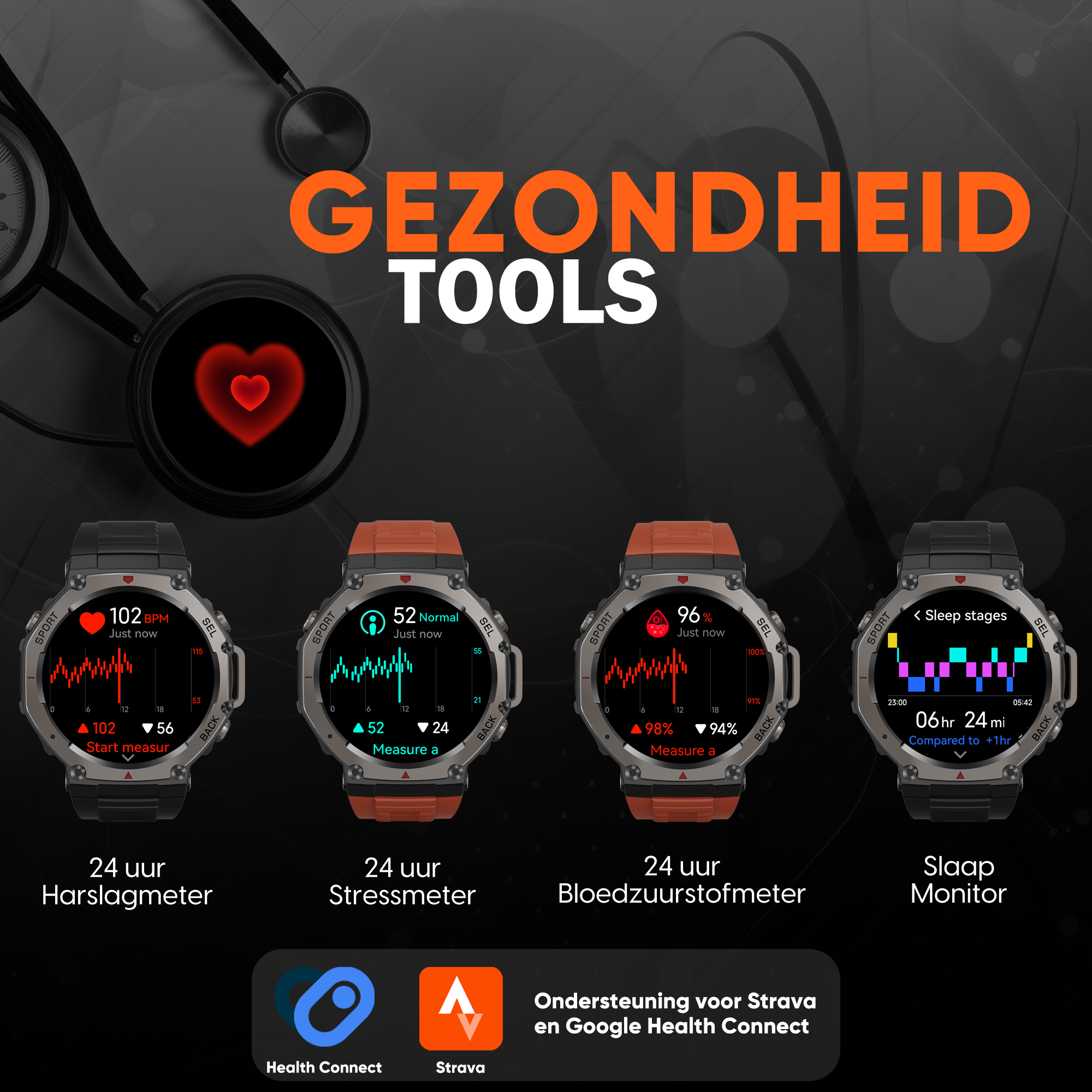 Synyq GPS ProX Smartwatch - Incl. 4 Bandjes