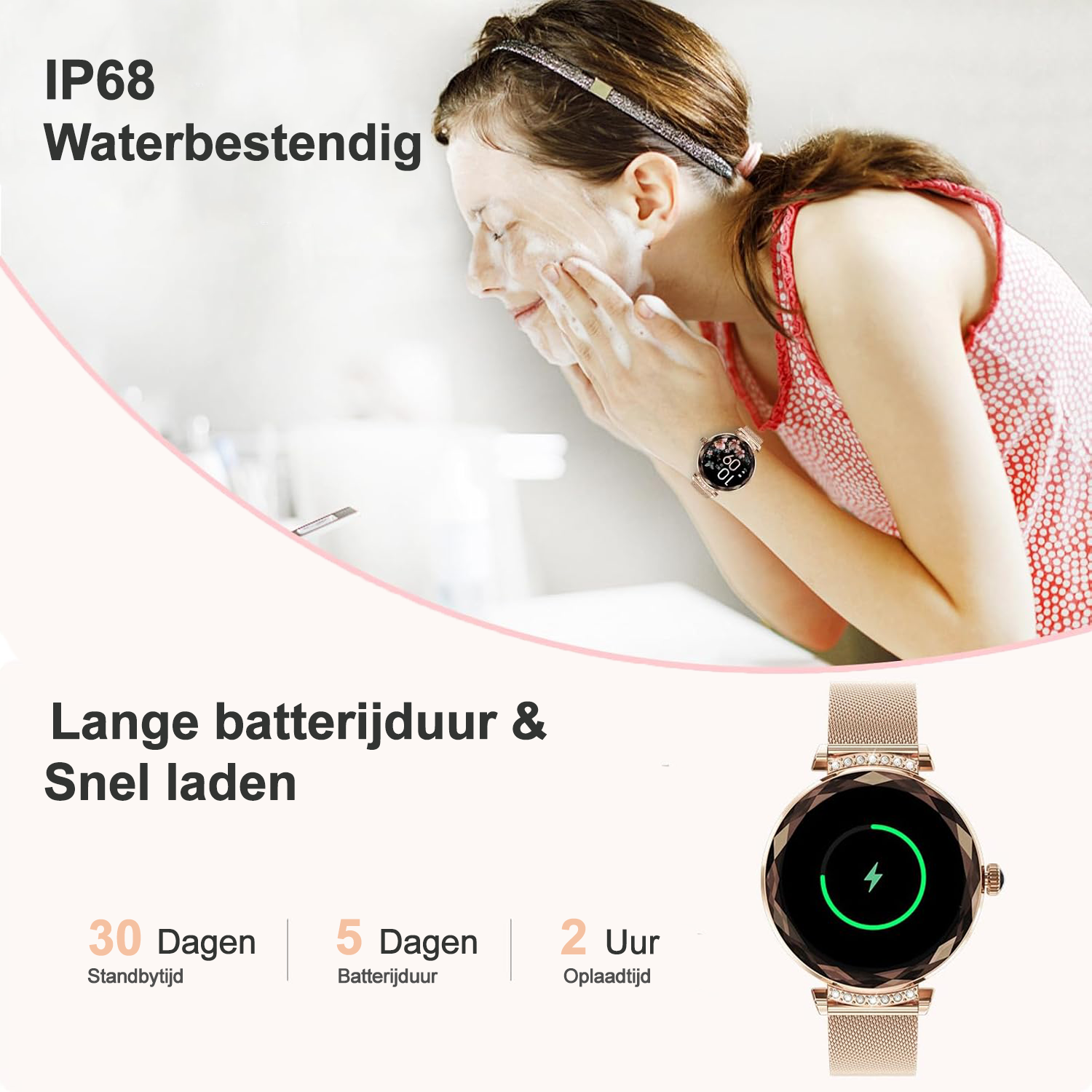 Synyq Diamond Smartwatch Dames - 39mm AMOLED - Incl. 2 Bandjes