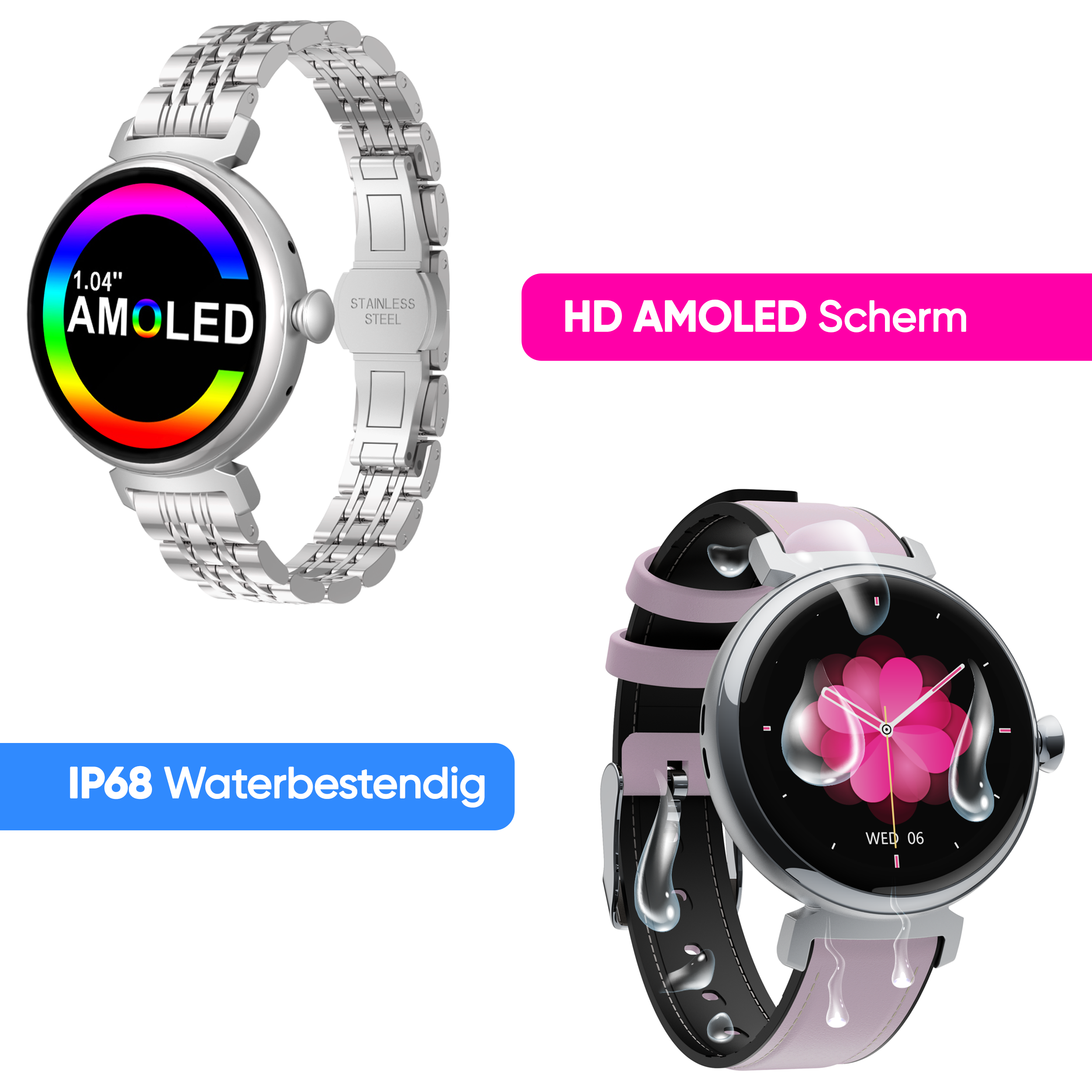 Synyq Elara AMOLED Smartwatch voor Dames - Incl. 3 Bandjes