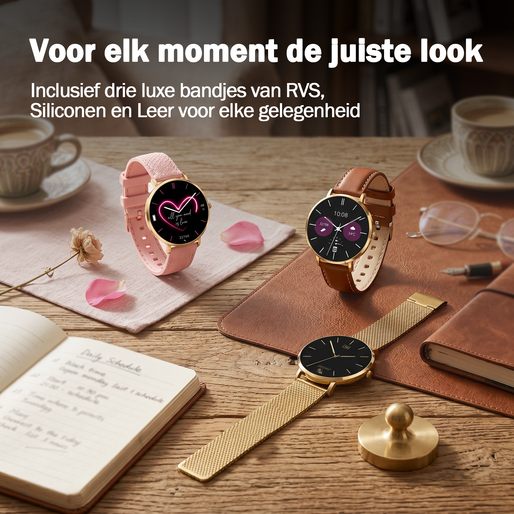 Synyq Liva Smartwatch Dames – 40mm – 3 Bandjes