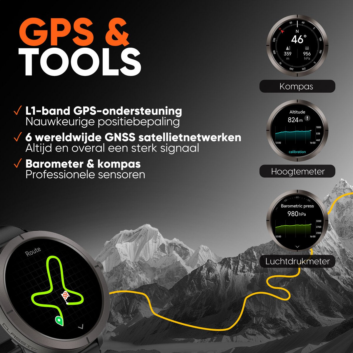 Synyq Evo Pro GPS Smartwatch - Incl. 4 Bandjes